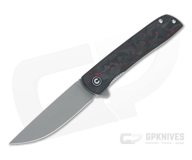 CIVIVI Bo Zinker Gray Stonewashed Nitro-V Red Carbon Fiber Liner Lock Flipper C20009B-B - CV-C20009B-B