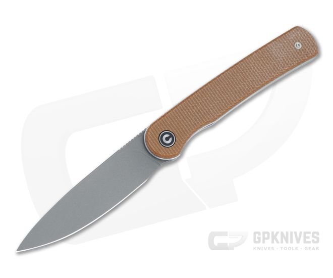 CIVIVI Stylum Brown Canvas Micarta Detent Slip Joint Front Flipper C20010B-A - CV-C20010B-A