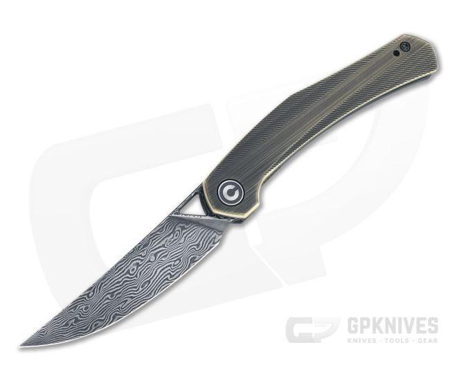 CIVIVI Lazar Isham Black Hand Rubbed Damascus Brass Front Flipper C20013-DS2 - CV-C20013-DS2