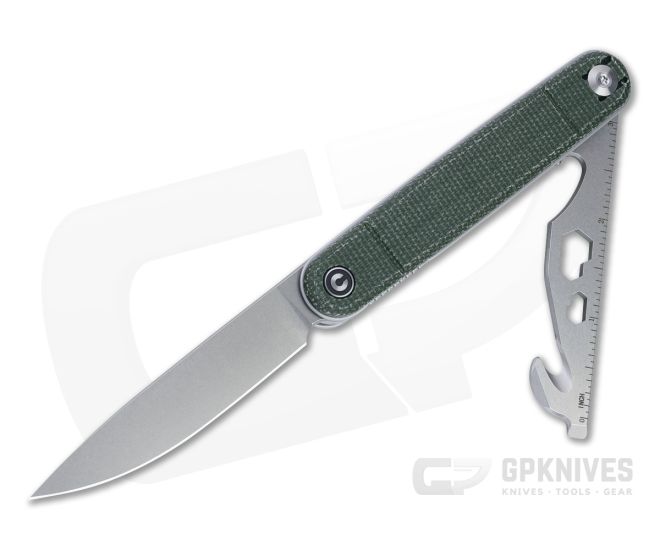 CIVIVI Crit Stonewashed Nitro-V Green Micarta Multifunction Liner Lock Front Flipper C20014F-3 - CV-C20014F-3