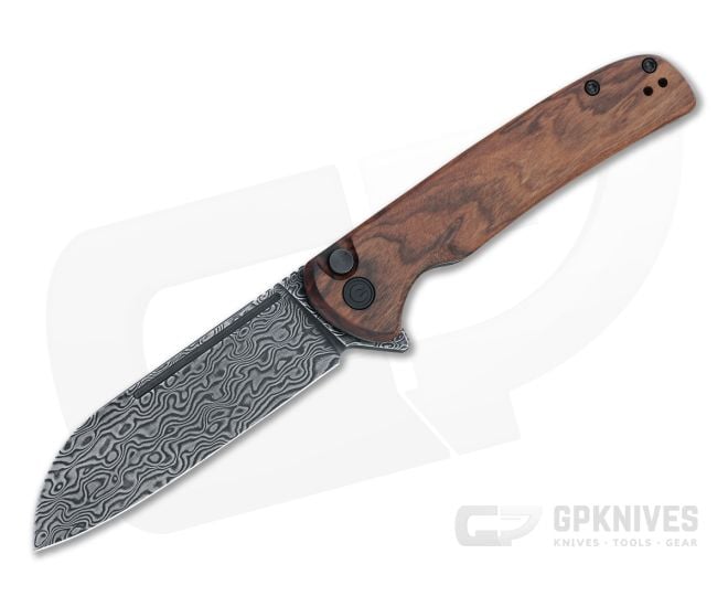 CIVIVI Chevalier Black Damascus Cuibourtia Wood Button Lock Flipper C20022-DS1 - CV-C20022-DS1