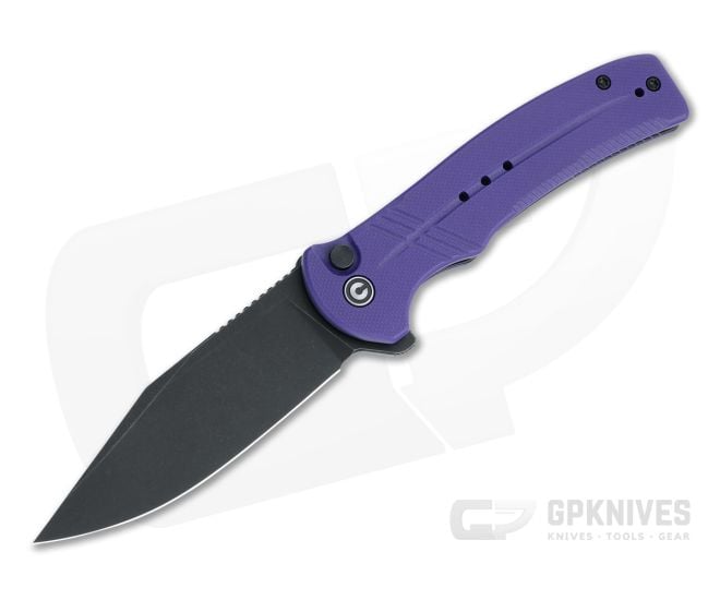 CIVIVI Cogent Button Lock Flipper Black Stonewashed 14C28N Purple G10 Folder C20038D-2 - CV-C20038D-2