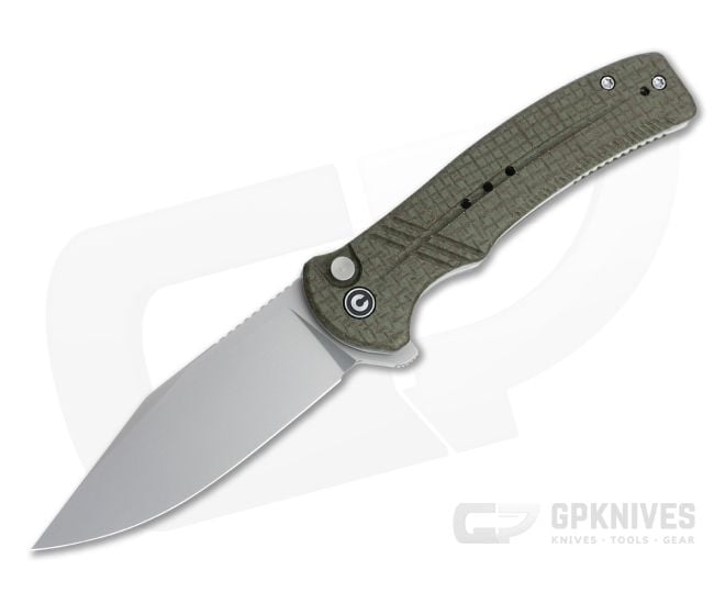 CIVIVI Cogent Flipper Blasted 14C28N Green Burlap Micarta Button Lock Folder C20038D-5 - CV-C20038D-5