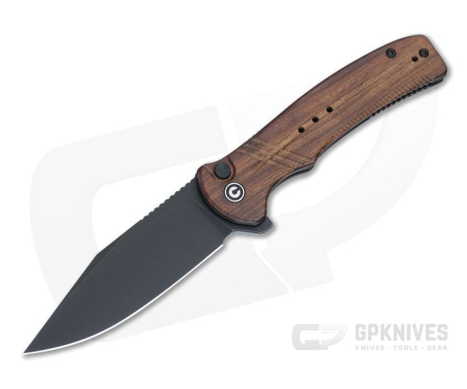 CIVIVI Cogent Button Lock Flipper Guibourtia Wood Handle Black Stonewash 14C28N C20038D-8 - CV-C20038D-8