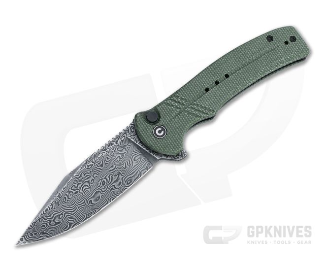 CIVIVI Cogent Button Lock Flipper Black Damascus Green Micarta Folder C20038D-DS1 - CV-C20038D-DS1