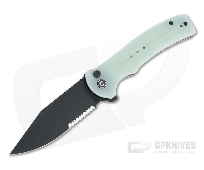 CIVIVI Cogent Button Lock Flipper Serrated Black Stonewashed 14C28N Natural G10 Folder C20038E-3 - CV-C20038E-3