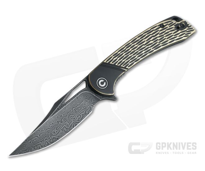 CIVIVI Dogma Black Polished Brass Black Hand Rubbed Damascus Liner Lock Flipper C2005DS-1 - CV-C2005DS-1