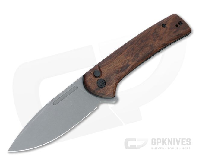 CIVIVI Conspirator Gray Stonewashed Nitro-V Cuibourtia Wood Button Lock Flipper C21006-3 - CV-C21006-3