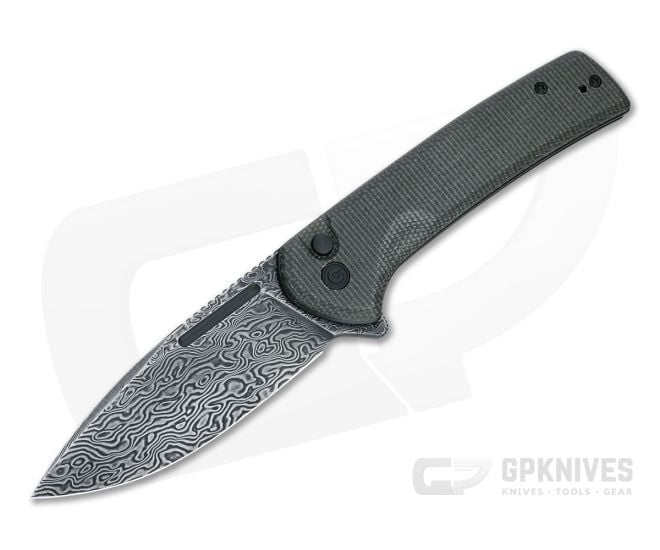CIVIVI Conspirator Black Damascus Dark Green Micarta Button Lock Flipper C21006-DS1 - CV-C21006-DS1