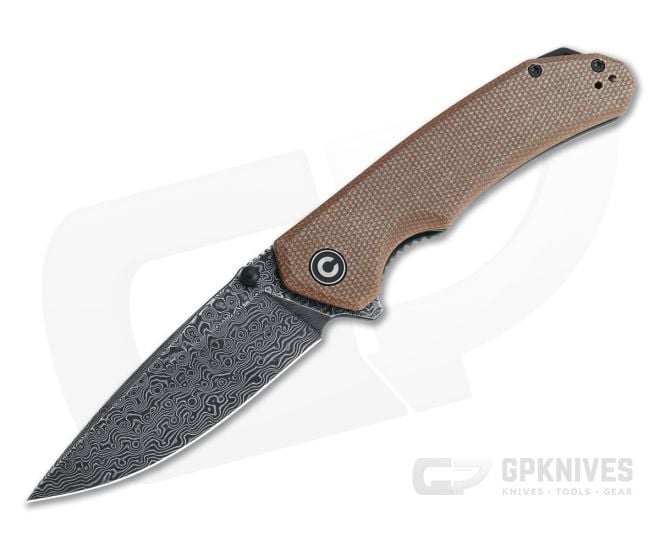 CIVIVI Brazen Drop Point Brown Micarta Black Damascus Liner Lock Flipper C2102DS-1 - CV-C2102DS-1