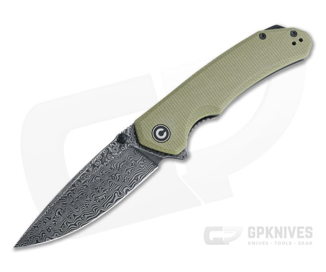 CIVIVI Brazen Drop Point Olive Micarta Black Damascus Liner Lock Flipper C2102DS-2 - CV-C2102DS-2