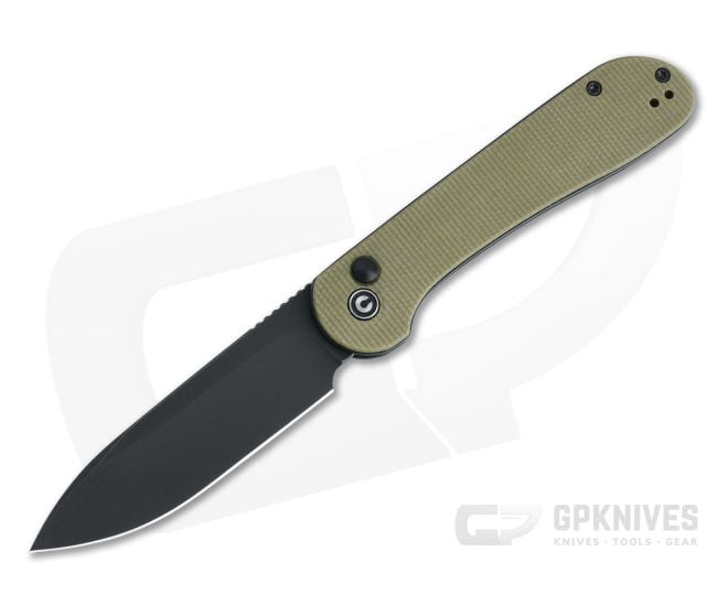 CIVIVI Button Lock Elementum Black Stonewashed 14c28n Olive Micarta Folder C2103B - CV-C2103B