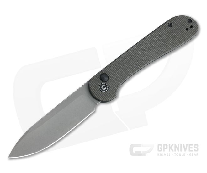CIVIVI Button Lock Elementum Gray Stonewashed 14c28n Dark Green Micarta Folder C2103C - CV-C2103C