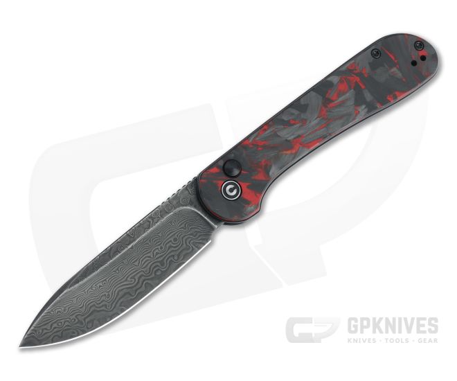 CIVIVI Button Lock Elementum Black Damascus Red/Black Carbon Fiber Folder C2103DS-2 - CV-C2103DS-2