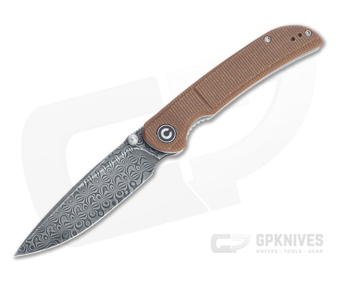 CIVIVI Imperium Black Hand Rubbed Damascus Brown Micarta Front Flipper C2107DS-1 - CV-C2107DS-1
