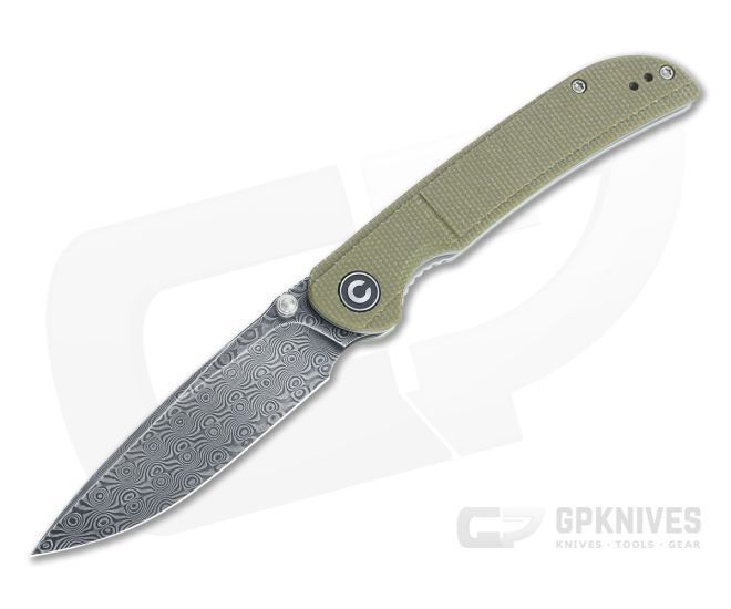 CIVIVI Imperium Black Hand Rubbed Damascus Olive Micarta Front Flipper C2107DS-2 - CV-C2107DS-2