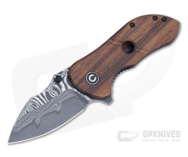 CIVIVI Gordo Liner Lock Flipper Guibourtia Wood Handles Damascus Drop Point Blade C22018C-DS1 - CV-C22018C-DS1