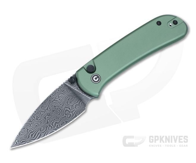 CIVIVI Qubit Green Button Lock Damascus Pocket Knife C22030E-DS1 - CV-C22030E-DS1