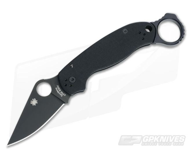 Spyderco Para 3 Black G10 Black Plain Edge w/Signet Ring - SP-C223GPBK-SRPM3