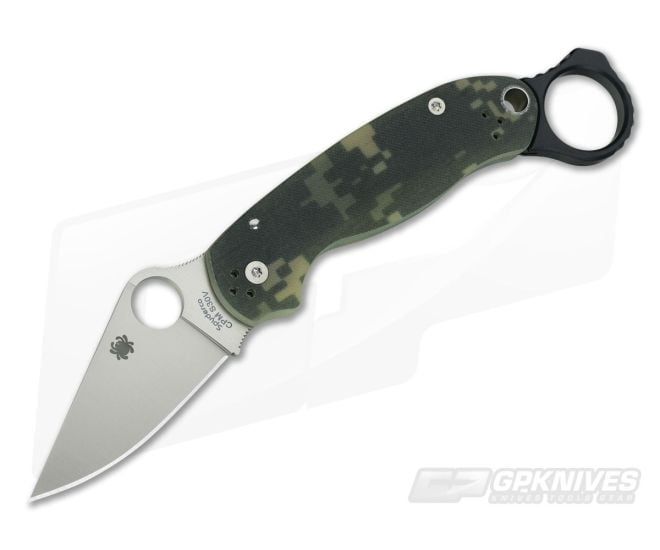 Spyderco Para 3 Camo G10 Satin Plain Edge w/Signet Ring - SP-C223GPCMO-SRPM3