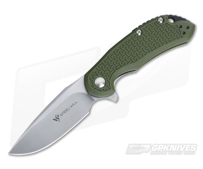 Steel Will Cutjack Mini OD Green FRN Flipper Satin D2 C22M-1OD - SW-C22M-1OD