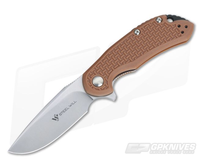 Steel Will Cutjack Mini Tan FRN Flipper Satin D2 C22M-1TN - SW-C22M-1TN