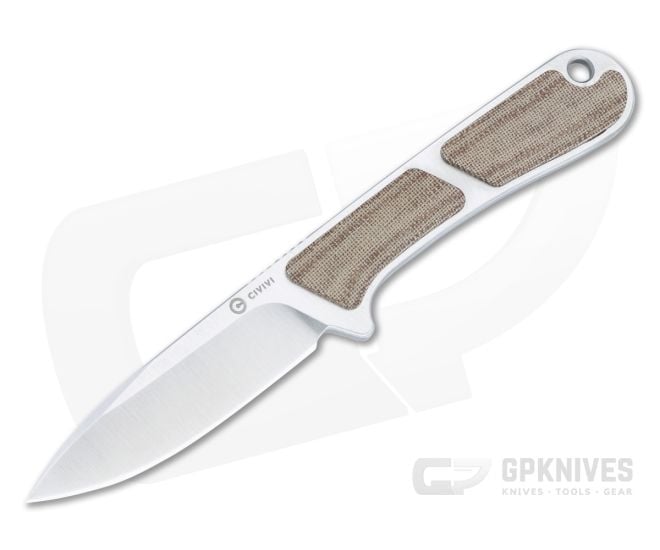 CIVIVI Mini Elementum Fixed Blade Brown Linen Micarta Handles Satin Nitro-V Drop Point Blade C23010-2 - CV-C23010-2