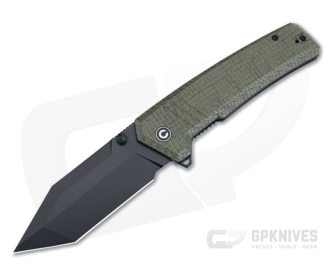 CIVIVI Bhaltair Liner Lock Flipper Green Burlap Micarta Black 14C28N Tanto Blade C23024-3 - CV-C23024-3