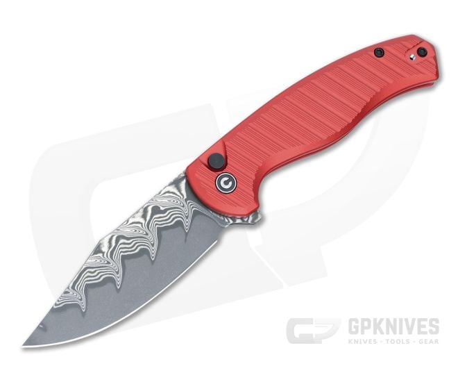Civivi Stormhowl Red Aluminum Button Lock Damascus Pocket Knife C23040B-DS1 - CV-C23040B-DS1