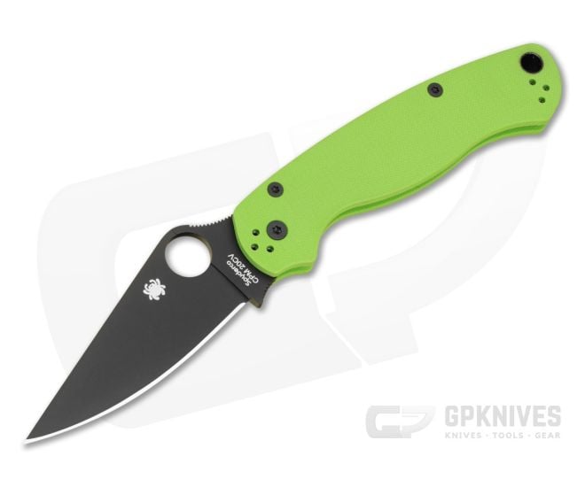 Spyderco Para Military 2 Neon Green G10 Black CPM-20CV Folding Knife (3.45") Pre-Owned C81GPNGRBK2 - SP-C81GPNGRBK2