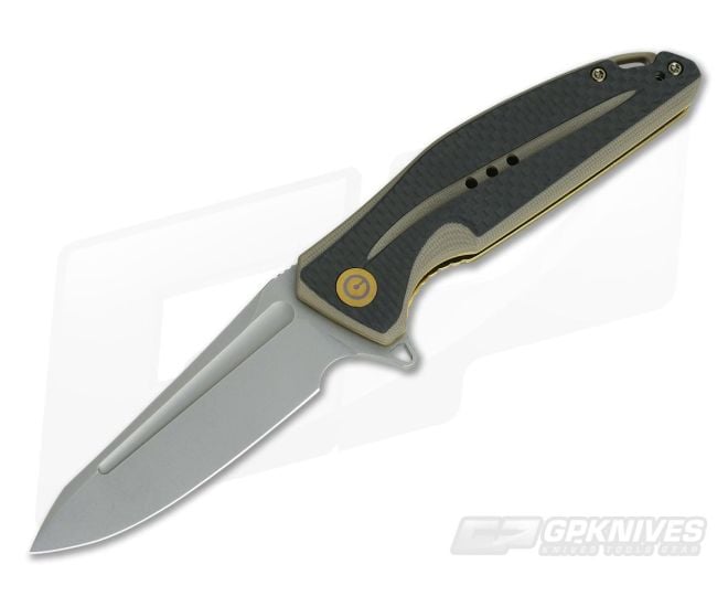 CIVIVI Statera C901A Tan G10 & Carbon Fiber Stonewashed D2 Liner Lock Flipper - CV-C901A