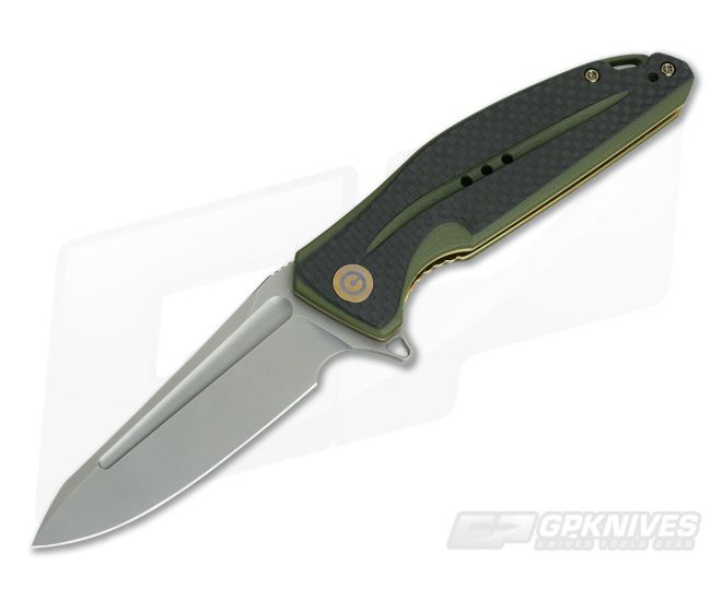CIVIVI Statera C901B Green G10 & Carbon Fiber Stonewashed D2 Liner Lock Flipper - CV-C901B