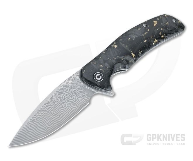 CIVIVI Incite C908DS-1 Gold Shred Shredded Carbon Fiber Damascus Liner Lock Flipper - CV-C908DS-1