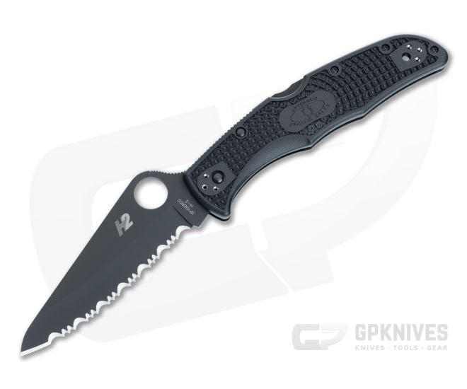 Spyderco Pacific Salt 2 Lightweight Black FRN Serrated Edge Black H2 Folder C91SBBK2 - SP-C91SBBK2
