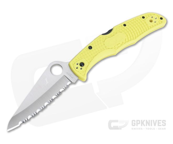 Spyderco Pacific Salt 2 Lightweight Yellow FRN Serrated Edge Satin H1 Folder C91SYL2 - SP-C91SYL2