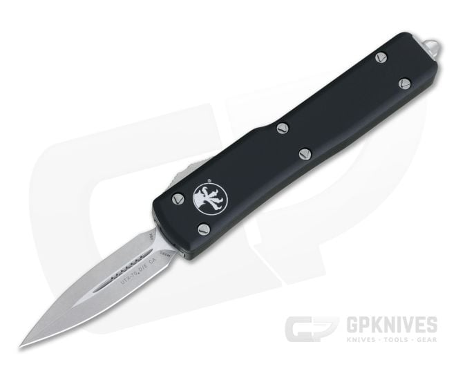 Microtech UTX-70 CA Double Edge Stonewashed M390 Black California Legal OTF Automatic Knife CA147-10 - MT-CA147-10