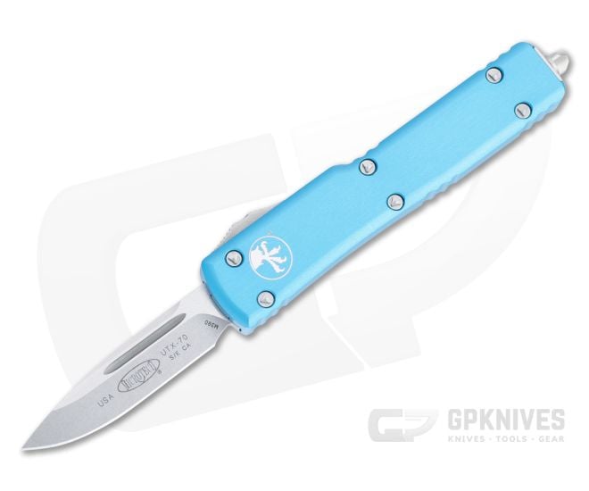Microtech UTX-70 CA S/E Stonewashed M390 Turquoise California Legal OTF Automatic CA148-10TQ - MT-CA148-10TQ