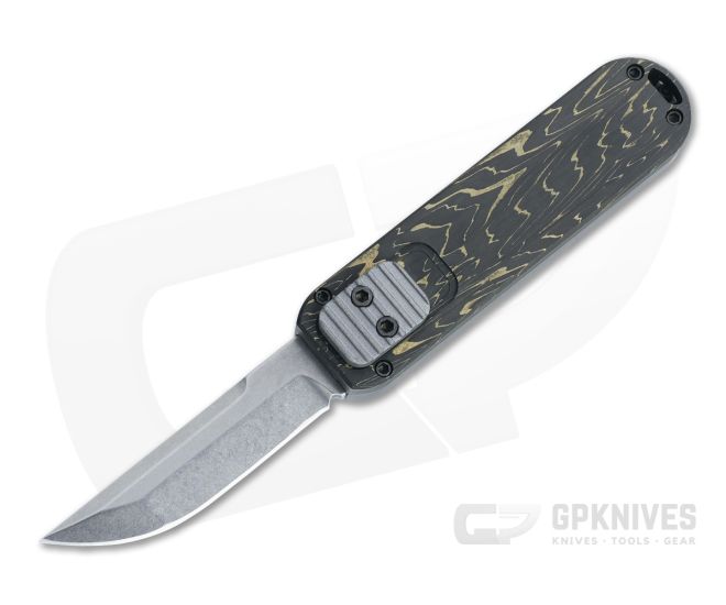 D Rocket Design/ARS Mini 007 Tanto Nitro-V Gold Carbon Fiber Top Slide OTF Automatic Knife 0029 - DRD-0029