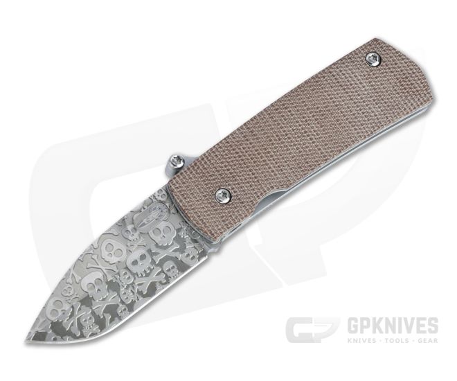 D Rocket Design Shamsher Crossbones M390 Brown Linen Micarta “Paw Claw” Automatic Knife 0030 - DRD-0030