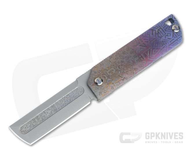 D Rocket Design MaximX Flipper M390 Aztec Engraved Anodized Titanium Folder 0035 - DRD-0035