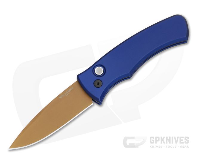 Protech Duke 2 Auto Dark Navy Blue Handle Tan PVD MagnaCut - PT-DUKE2103-LTD-HERITAGE