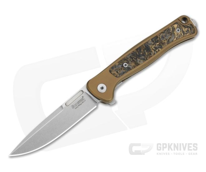 LionSteel Emmet Bronze Titanium Gold Carbon Fiber Magnacut Stonewashed Drop Point Folding Knife (2.83") EM01 BR - LS-EM01-BR
