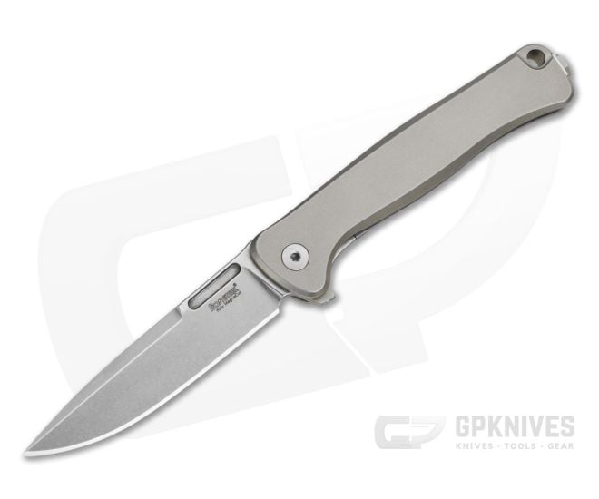 LionSteel Emmet Grey Titanium Magnacut Stonewashed Drop Point Folding Knife (2.83") EM01 FL - LS-EM01-FL