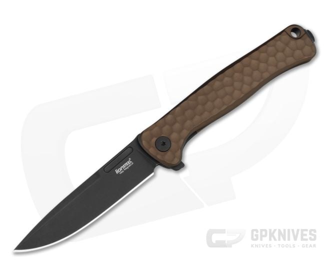LionSteel Emmet Earth Brown Aluminum Magnacut Black PVD Drop Point Folding Knife (2.83") EM01A EB - LS-EM01A-EB