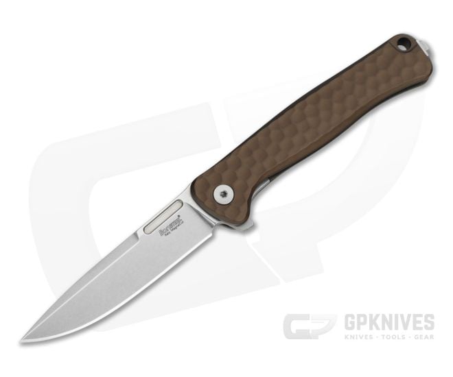 LionSteel Emmet Earth Brown Aluminum Magnacut Stonewashed Drop Point Folding Knife (2.83") EM01A ES - LS-EM01A-ES