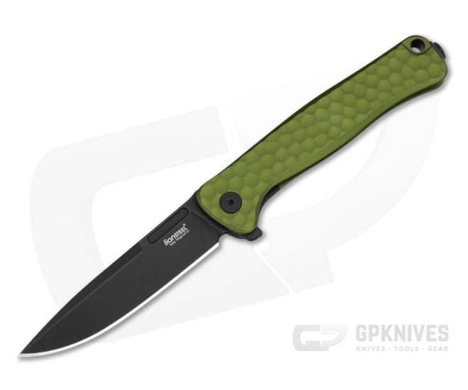 LionSteel Emmet Green Aluminum Magnacut Black PVD Drop Point Folding Knife (2.83") EM01A GB - LS-EM01A-GB