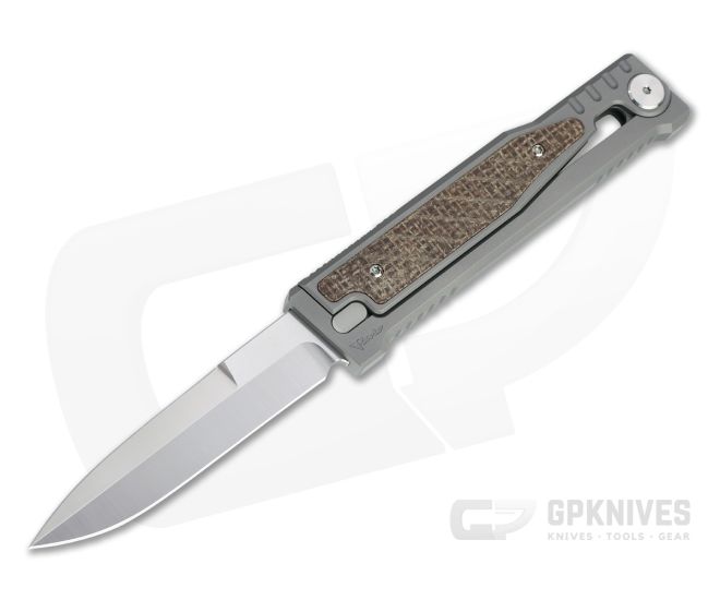 Reate EXO Exoskeleton Design Double Edge Elmax Burlap Micarta Manual OTF Knife - RK-EXO-DE-BRLM