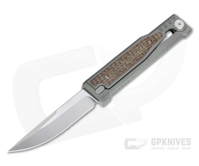 Reate EXO Exoskeleton Design Drop Point Elmax Burlap Micarta Manual OTF Knife - RK-EXO-DP-BRLM