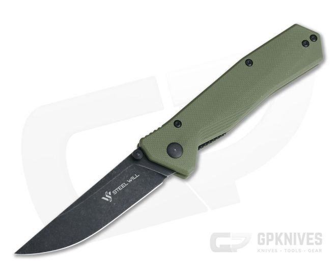 Steel Will Daitengu Liner Lock Black StoneWash D2 OD Green G10 Folder F11-33 - SW-F11-33