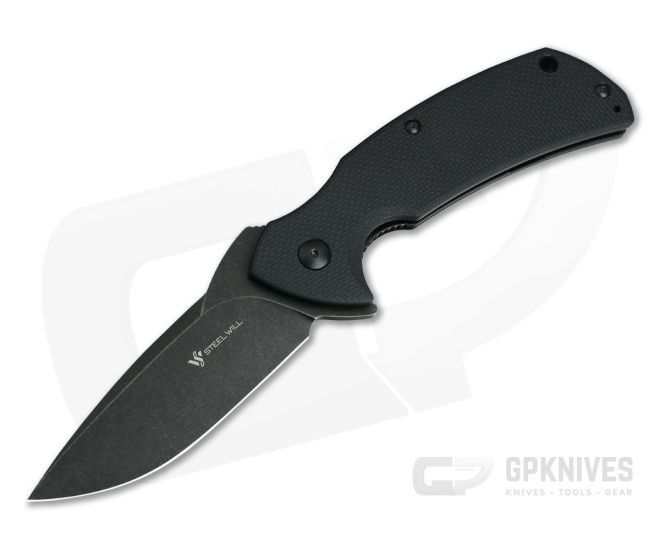 Steel Will Plague Doctor Black Stonewashed D2 Coarse Black G10 Flipper F16-03 - SW-F16-03